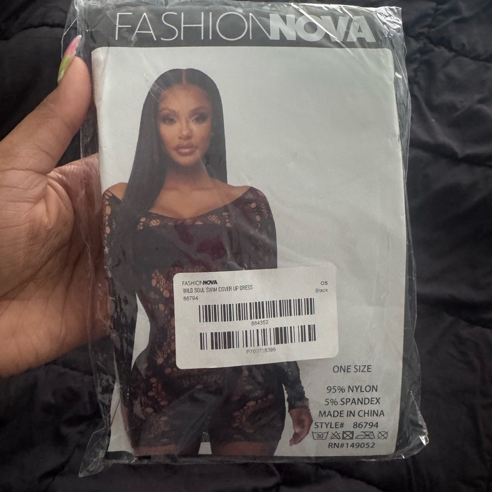 Fashion Nova Black Lace Long Sleeve Cover-Up Dress
